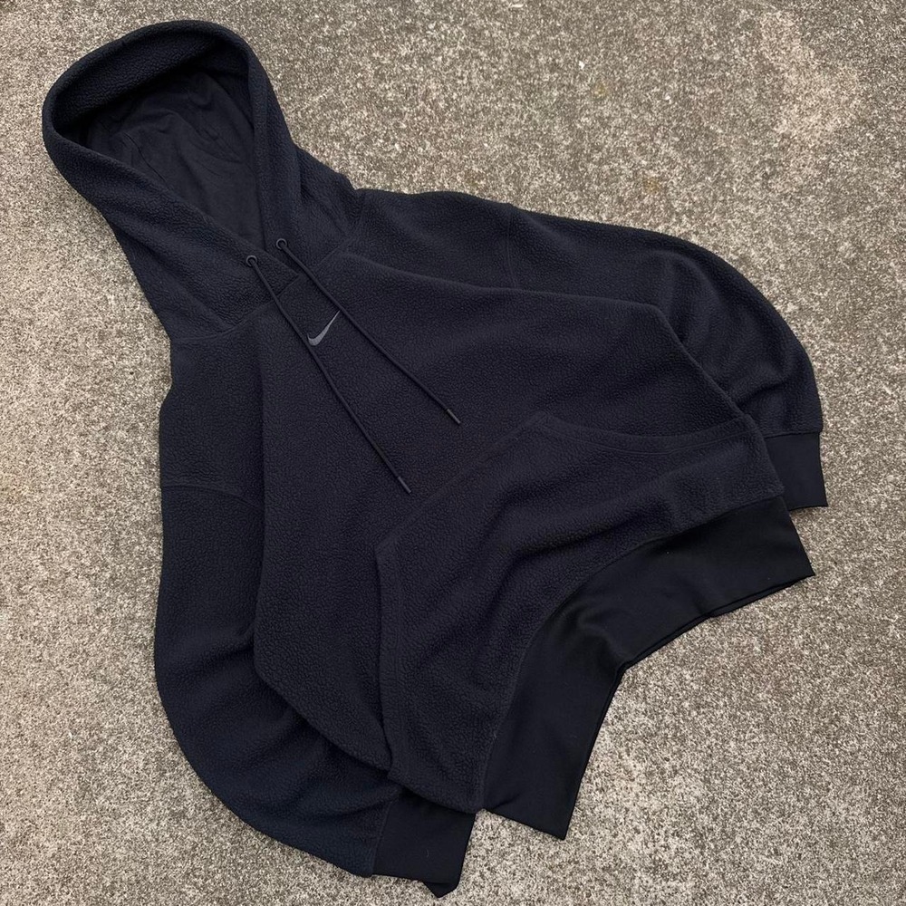 Vintage Y2K Nike Sherpa Fleece Center Swoosh Hoodie Black XS (d8)